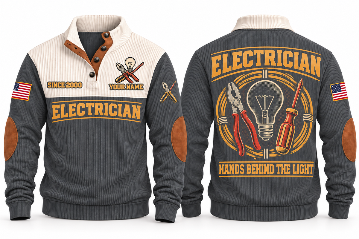 Electrician ELC01 sports sweatshirt grey, front and back with flat printed artwork