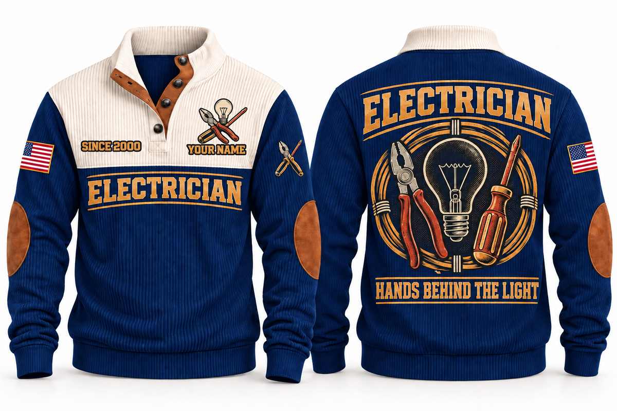 Electrician ELC01 sports sweatshirt navy, front and back with flat printed artwork