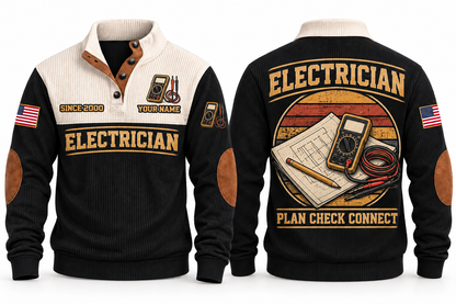 Electrician ELC02 sports sweatshirt black, front and back with flat printed artwork