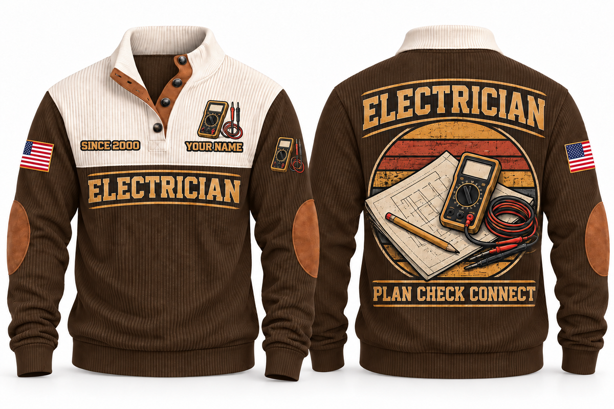 Electrician ELC02 sports sweatshirt brown, front and back with flat printed artwork