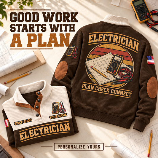 ELC02 Electrician personalized sports sweatshirt square Facebook advertisement with flat printed artwork