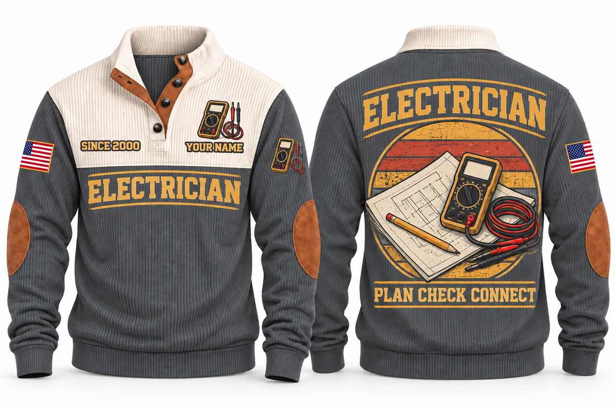 Electrician ELC02 sports sweatshirt grey, front and back with flat printed artwork