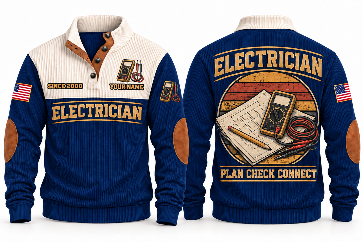 Electrician ELC02 sports sweatshirt navy, front and back with flat printed artwork