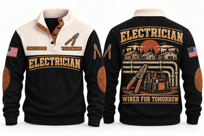 Electrician ELC03 sports sweatshirt black, front and back with flat printed artwork