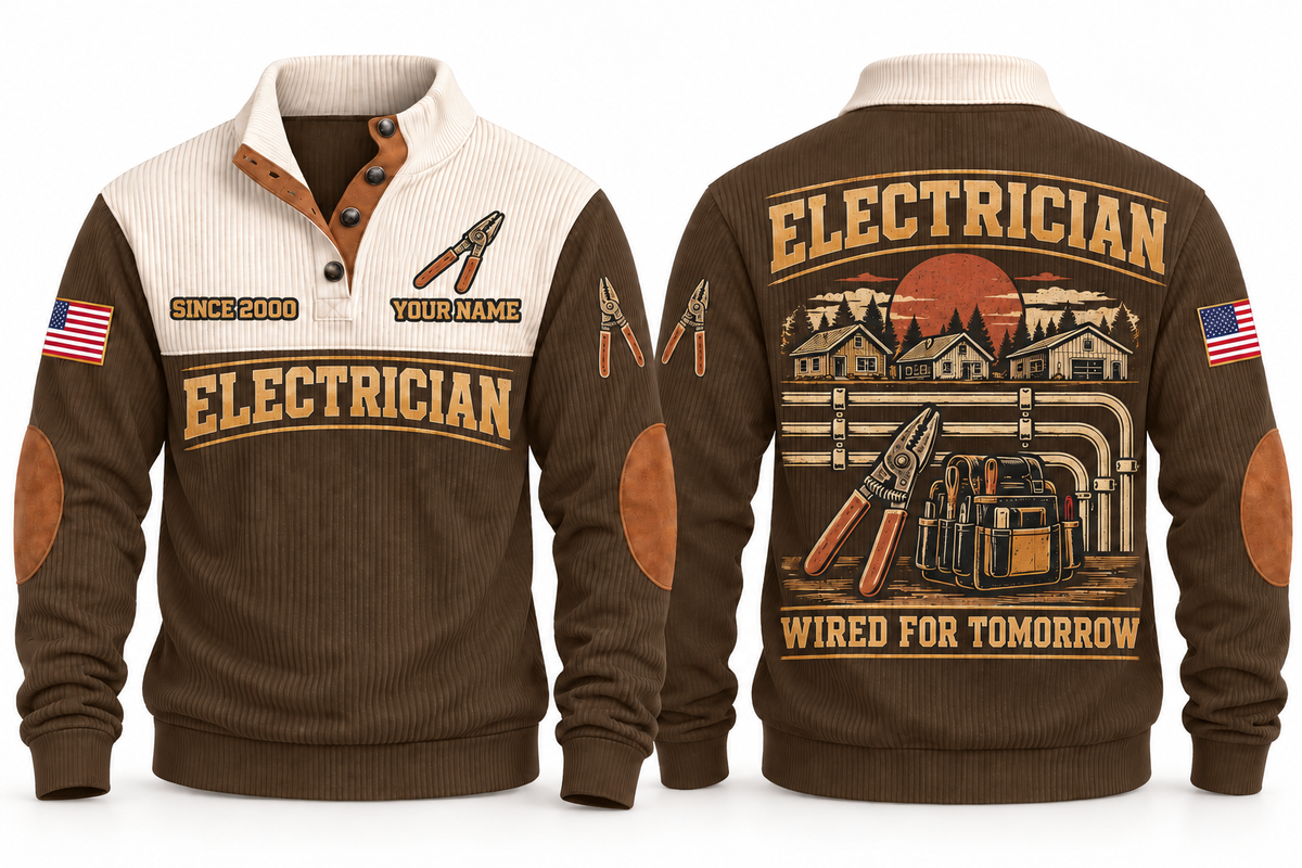 Electrician ELC03 sports sweatshirt brown, front and back with flat printed artwork