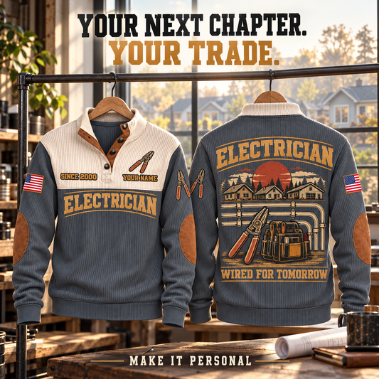 ELC03 Electrician personalized sports sweatshirt square Facebook advertisement with flat printed artwork