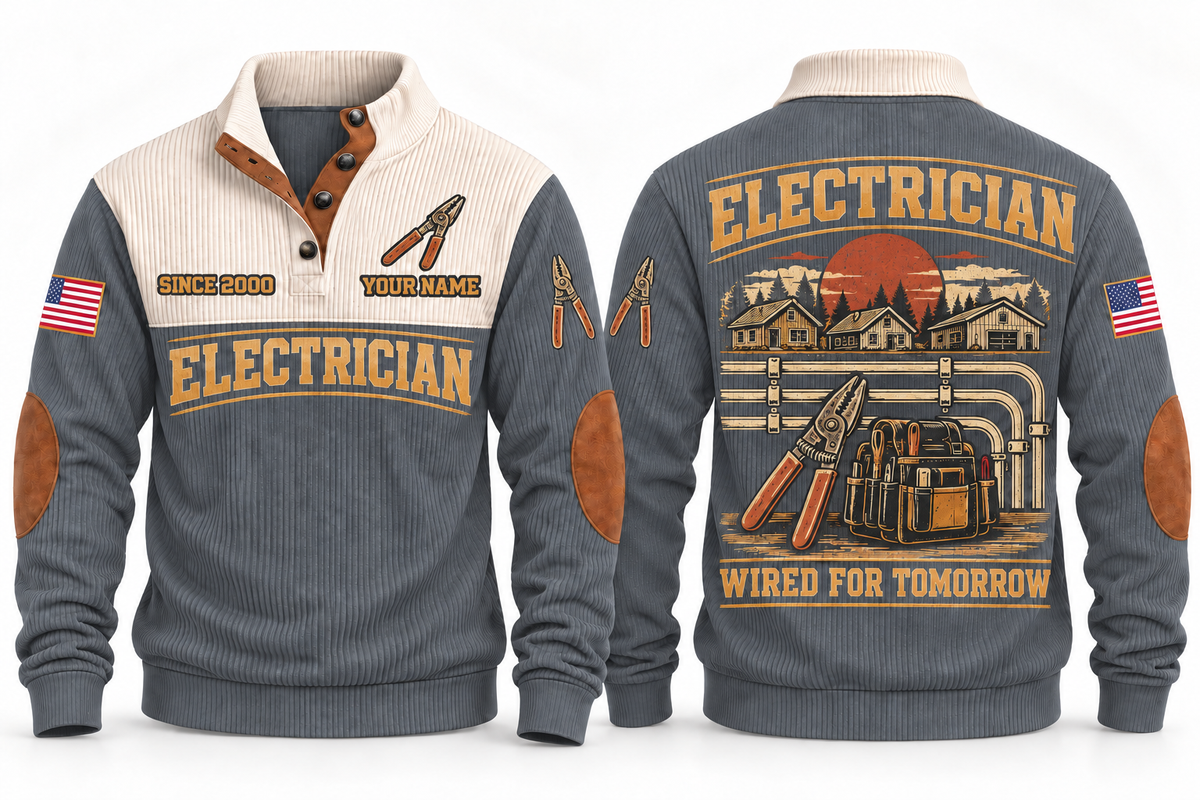 Electrician ELC03 sports sweatshirt grey, front and back with flat printed artwork