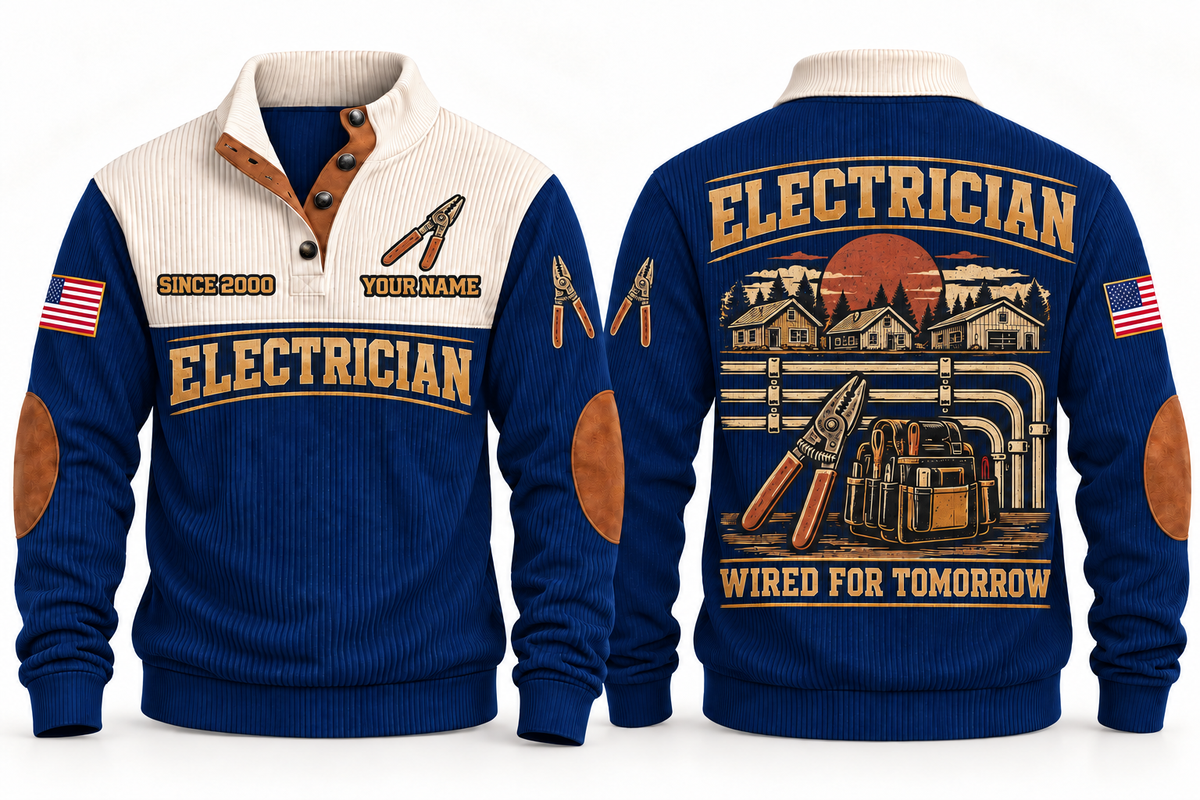 Electrician ELC03 sports sweatshirt navy, front and back with flat printed artwork