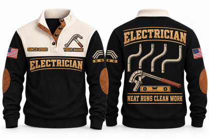 ELC04 Personalized Electrician Clean Runs Sports Sweatshirt in Black, front and back