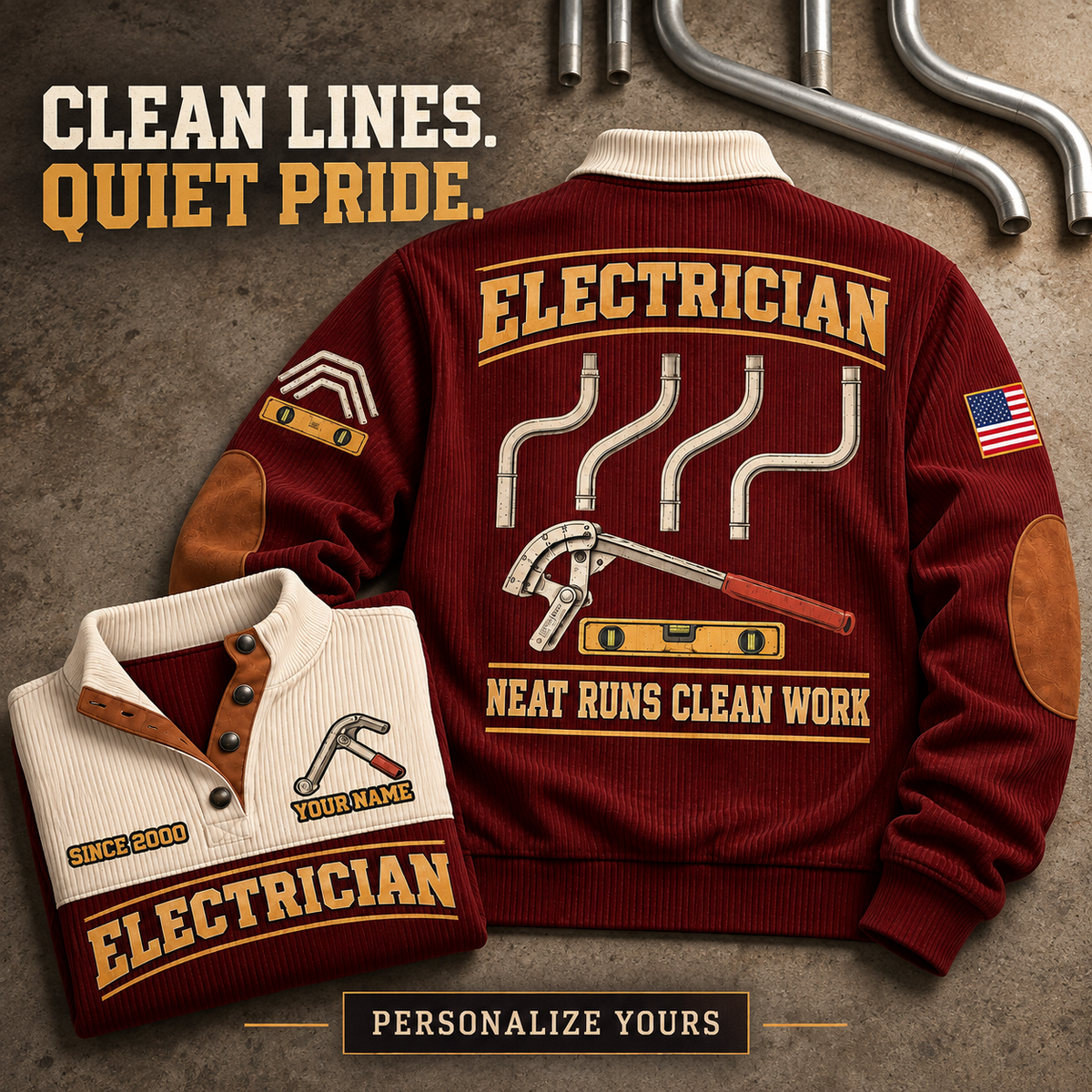 ELC04 Personalized Electrician Clean Runs Sports Sweatshirt square Facebook advertisement