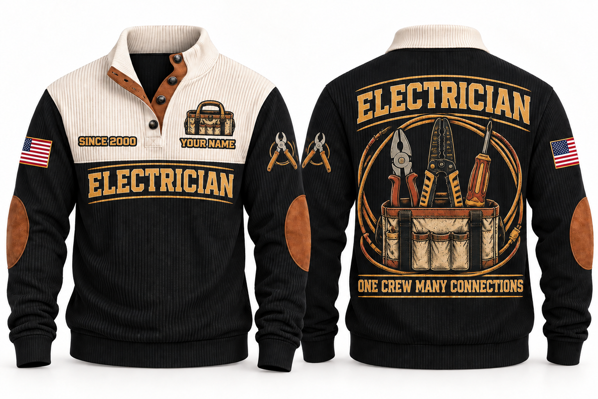 Electrician ELC05 sports sweatshirt black, front and back with flat printed artwork