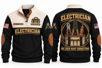 Electrician ELC05 sports sweatshirt black, front and back with flat printed artwork