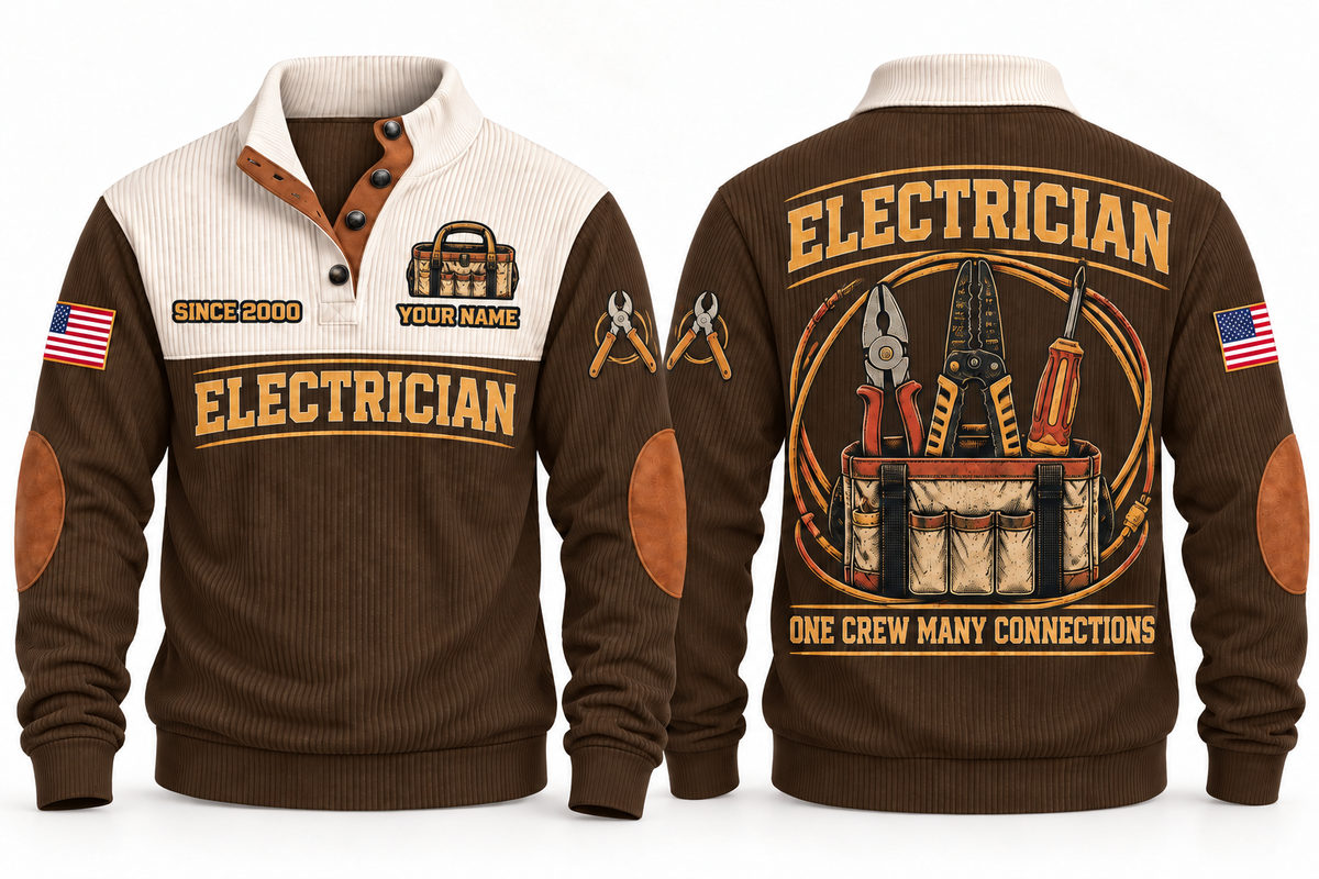 Electrician ELC05 sports sweatshirt brown, front and back with flat printed artwork