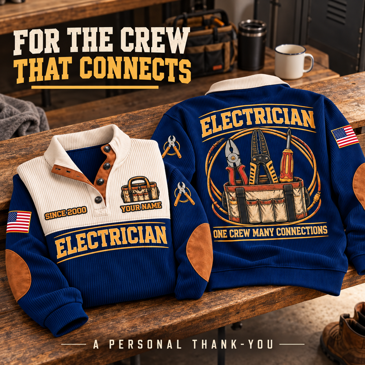 ELC05 Electrician personalized sports sweatshirt square Facebook advertisement with flat printed artwork