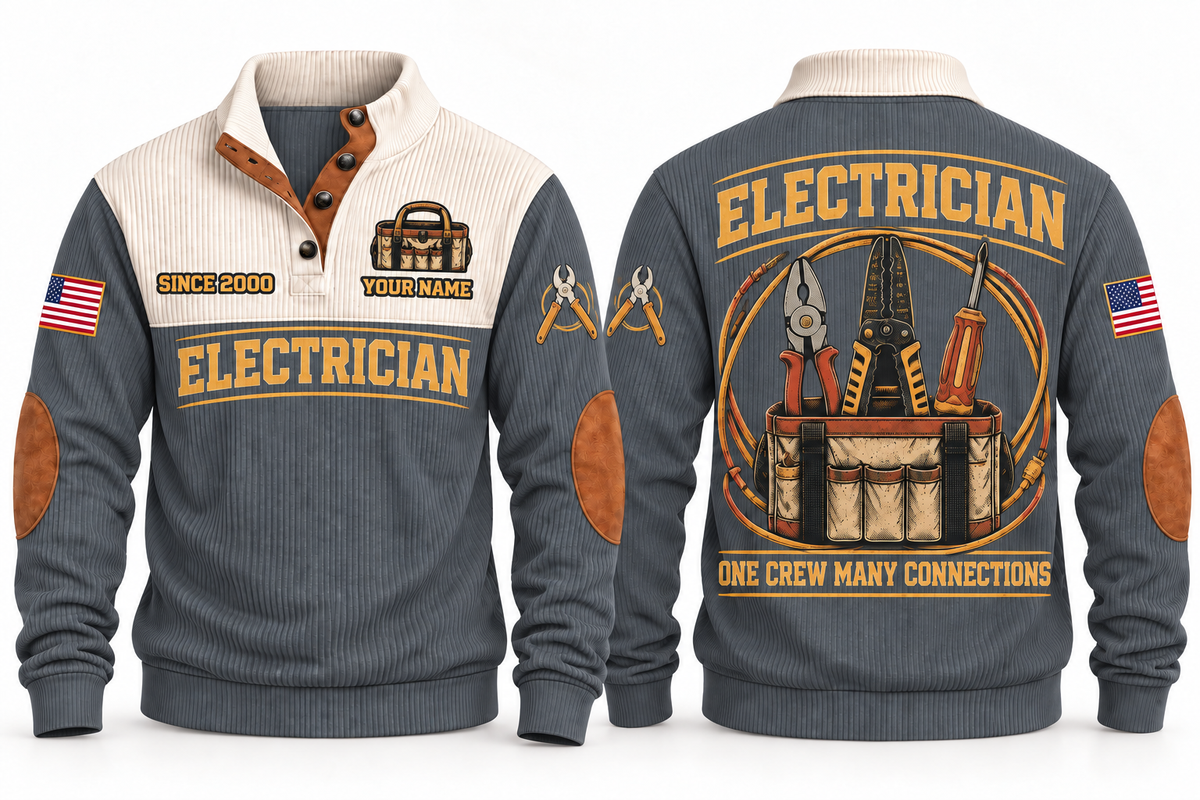 Electrician ELC05 sports sweatshirt grey, front and back with flat printed artwork