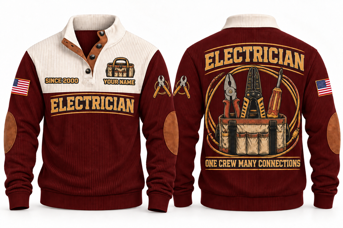 Electrician ELC05 sports sweatshirt jujube-red, front and back with flat printed artwork