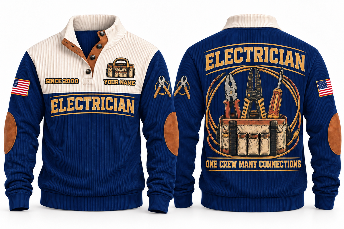 Electrician ELC05 sports sweatshirt navy, front and back with flat printed artwork