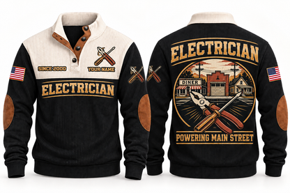 Electrician ELC06 sports sweatshirt black, front and back with flat printed artwork
