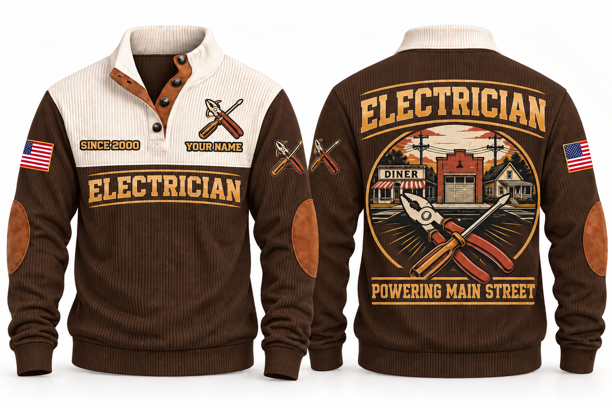 Electrician ELC06 sports sweatshirt brown, front and back with flat printed artwork