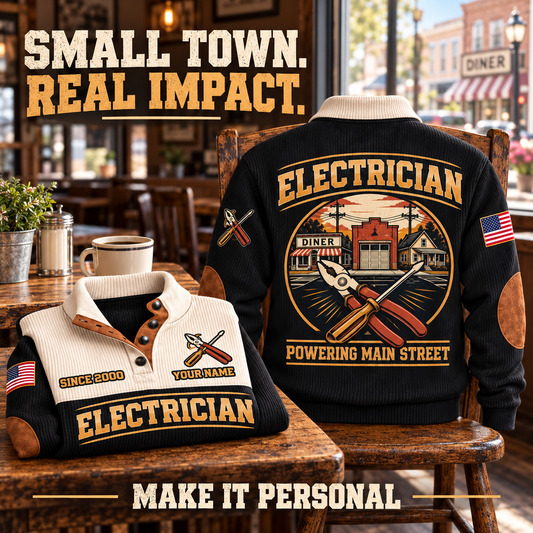 ELC06 Electrician personalized sports sweatshirt square Facebook advertisement with flat printed artwork