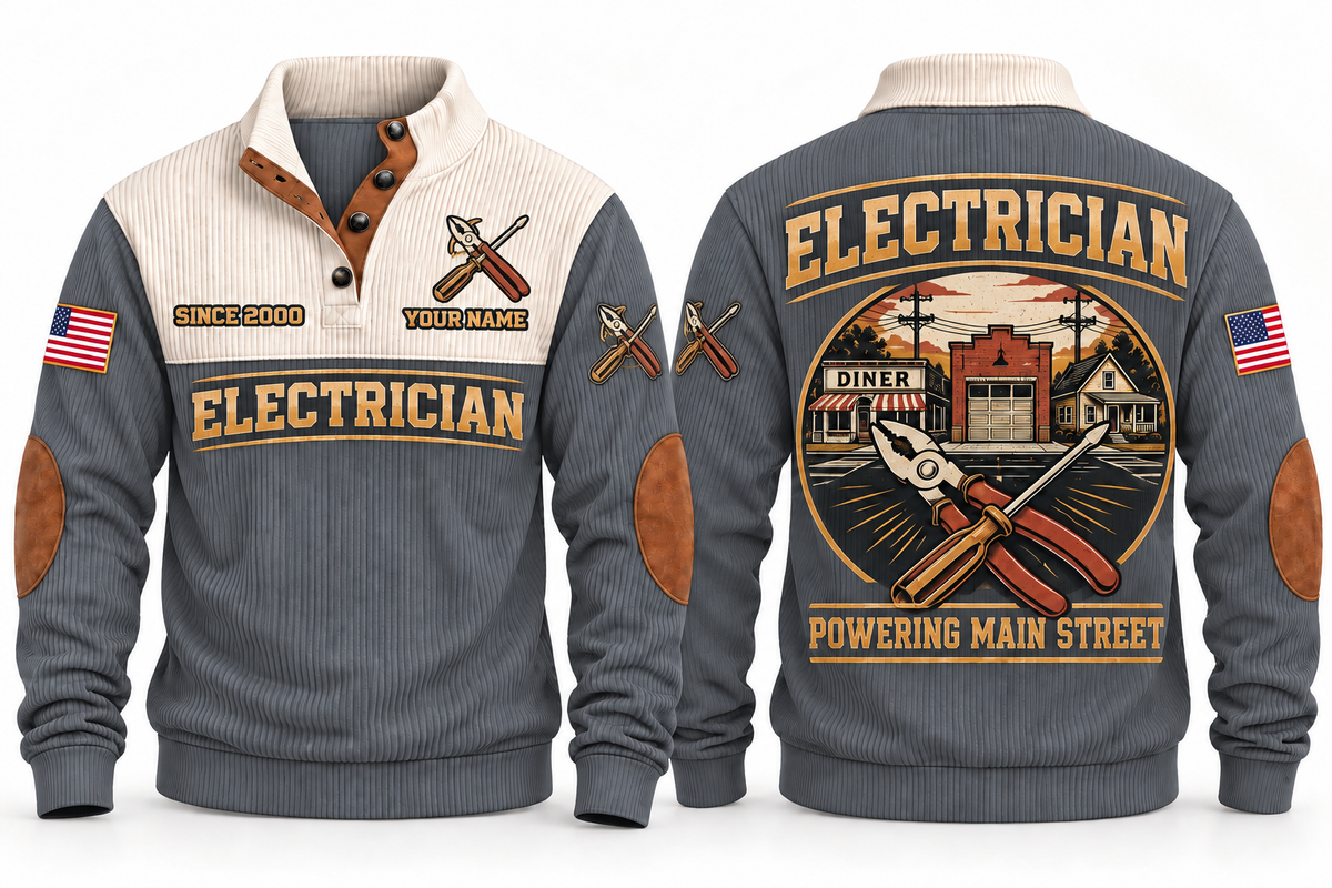 Electrician ELC06 sports sweatshirt grey, front and back with flat printed artwork