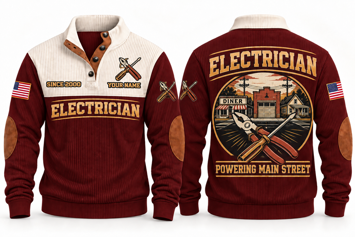 Electrician ELC06 sports sweatshirt jujube-red, front and back with flat printed artwork