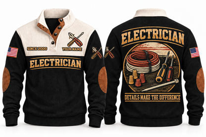 Electrician ELC07 sports sweatshirt black, front and back with flat printed artwork