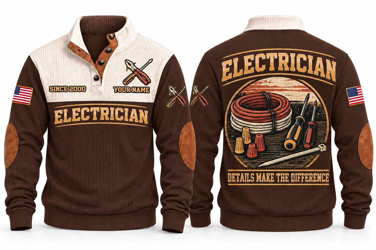 Electrician ELC07 sports sweatshirt brown, front and back with flat printed artwork