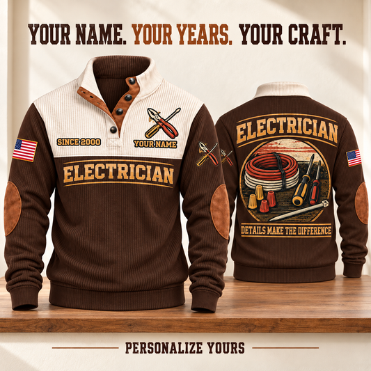 ELC07 Electrician personalized sports sweatshirt square Facebook advertisement with flat printed artwork