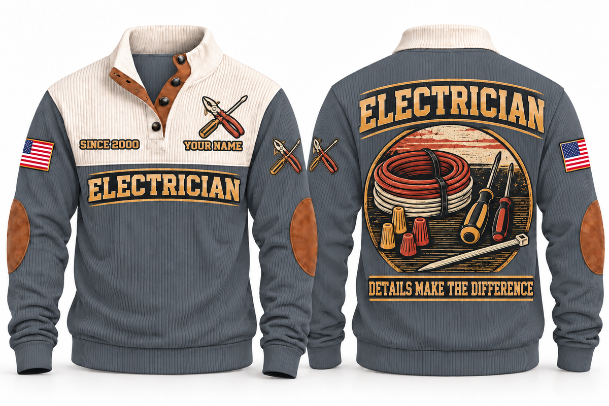 Electrician ELC07 sports sweatshirt grey, front and back with flat printed artwork