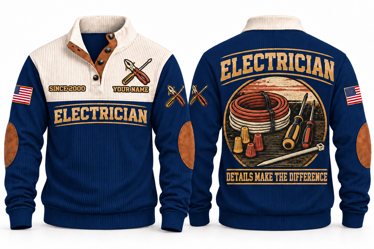 Electrician ELC07 sports sweatshirt navy, front and back with flat printed artwork