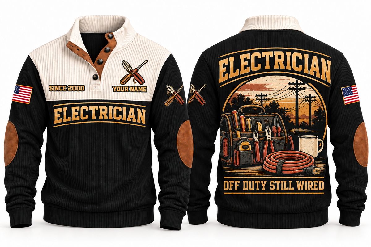 Electrician ELC08 sports sweatshirt black, front and back with flat printed artwork