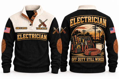 Electrician ELC08 sports sweatshirt black, front and back with flat printed artwork