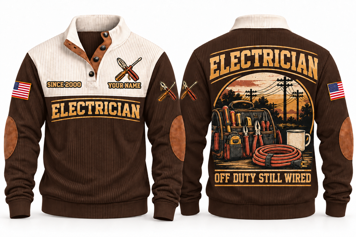 Electrician ELC08 sports sweatshirt brown, front and back with flat printed artwork