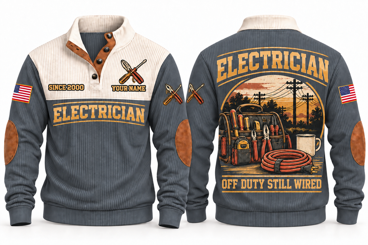 Electrician ELC08 sports sweatshirt grey, front and back with flat printed artwork