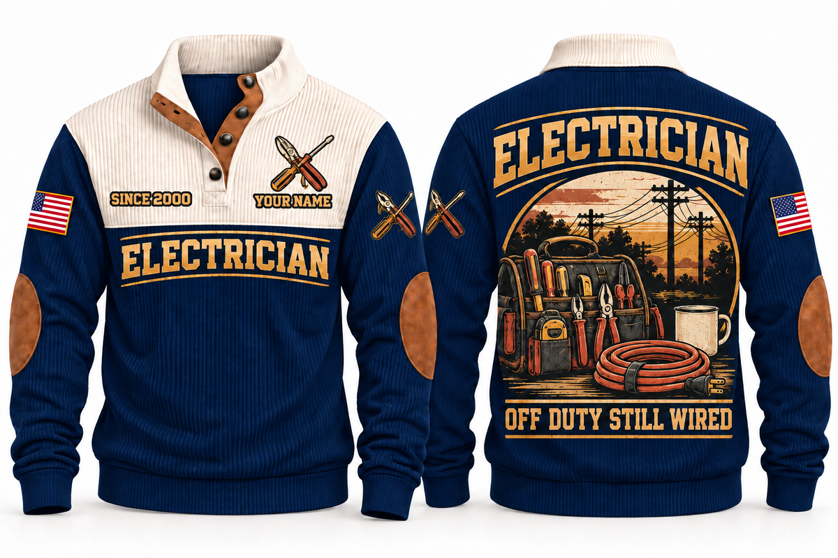 Electrician ELC08 sports sweatshirt navy, front and back with flat printed artwork