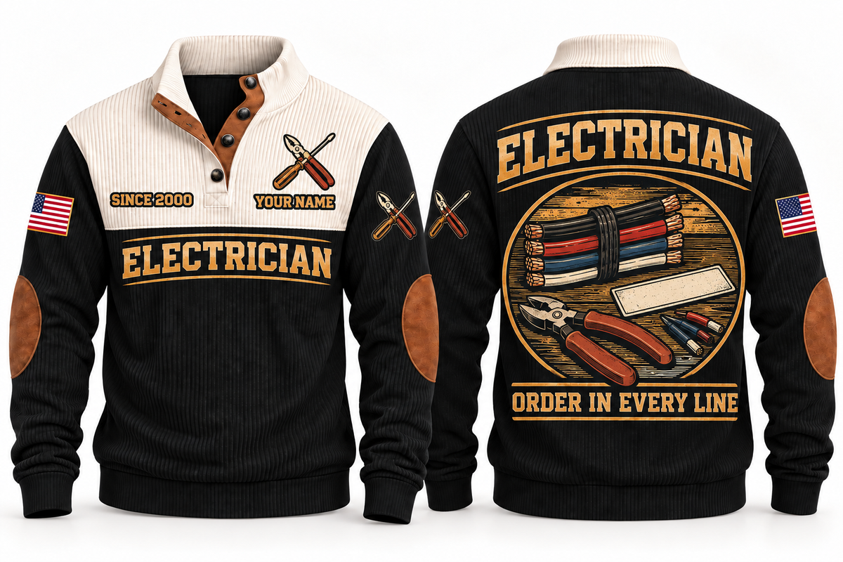 Electrician ELC09 sports sweatshirt black, front and back with flat printed artwork