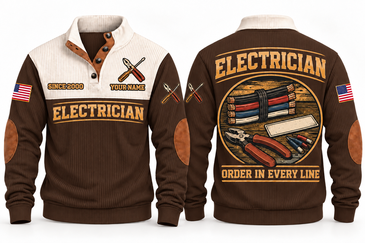 Electrician ELC09 sports sweatshirt brown, front and back with flat printed artwork