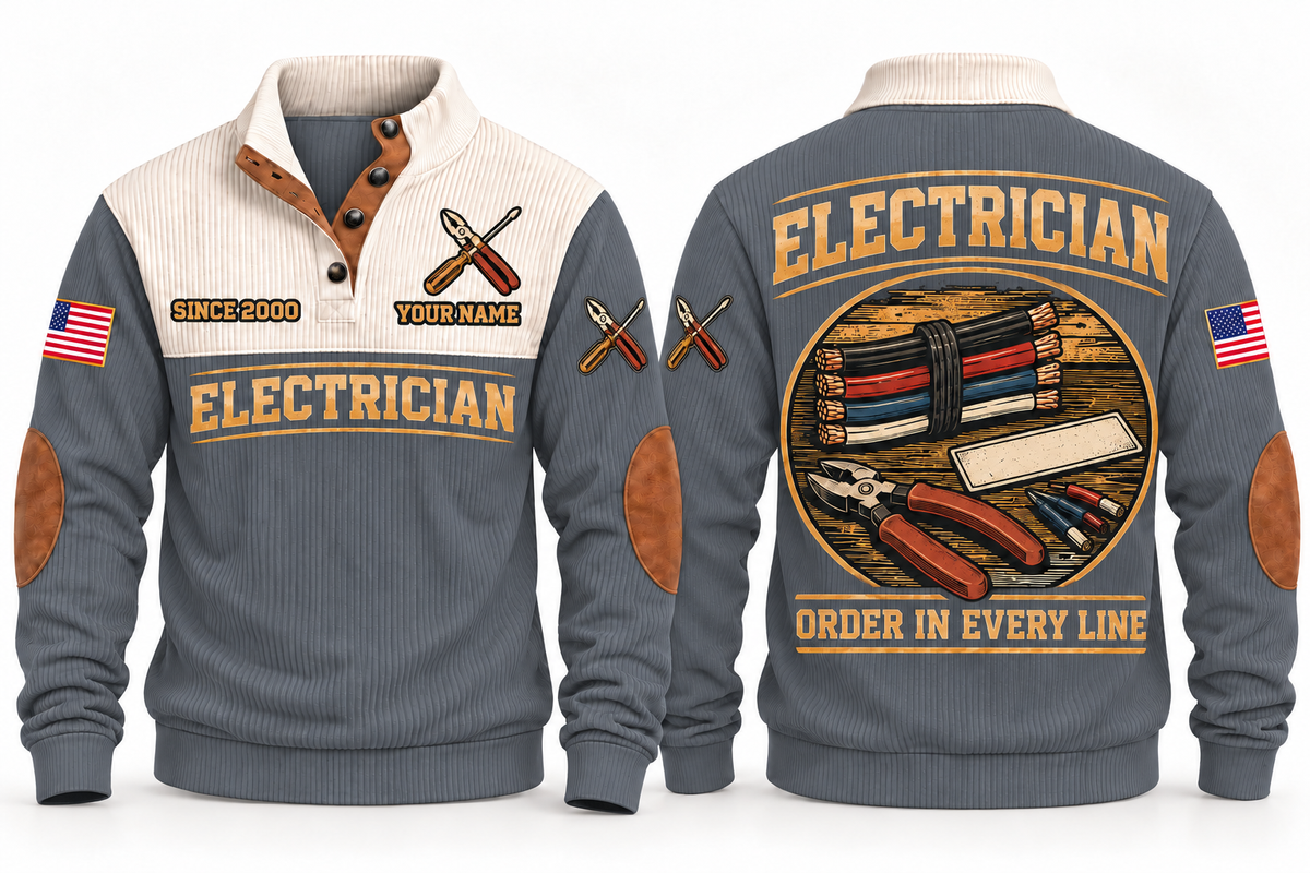 Electrician ELC09 sports sweatshirt grey, front and back with flat printed artwork