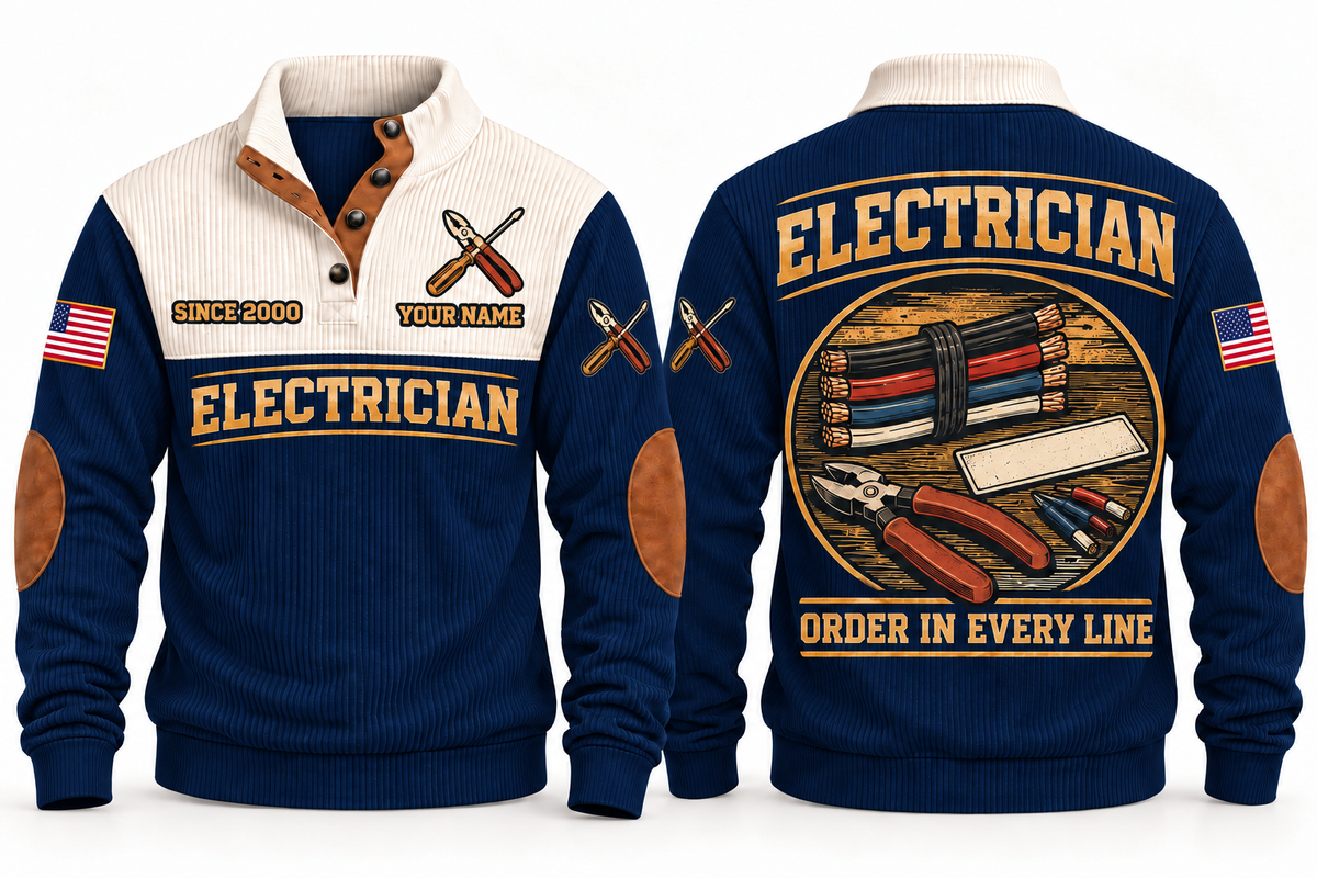 Electrician ELC09 sports sweatshirt navy, front and back with flat printed artwork