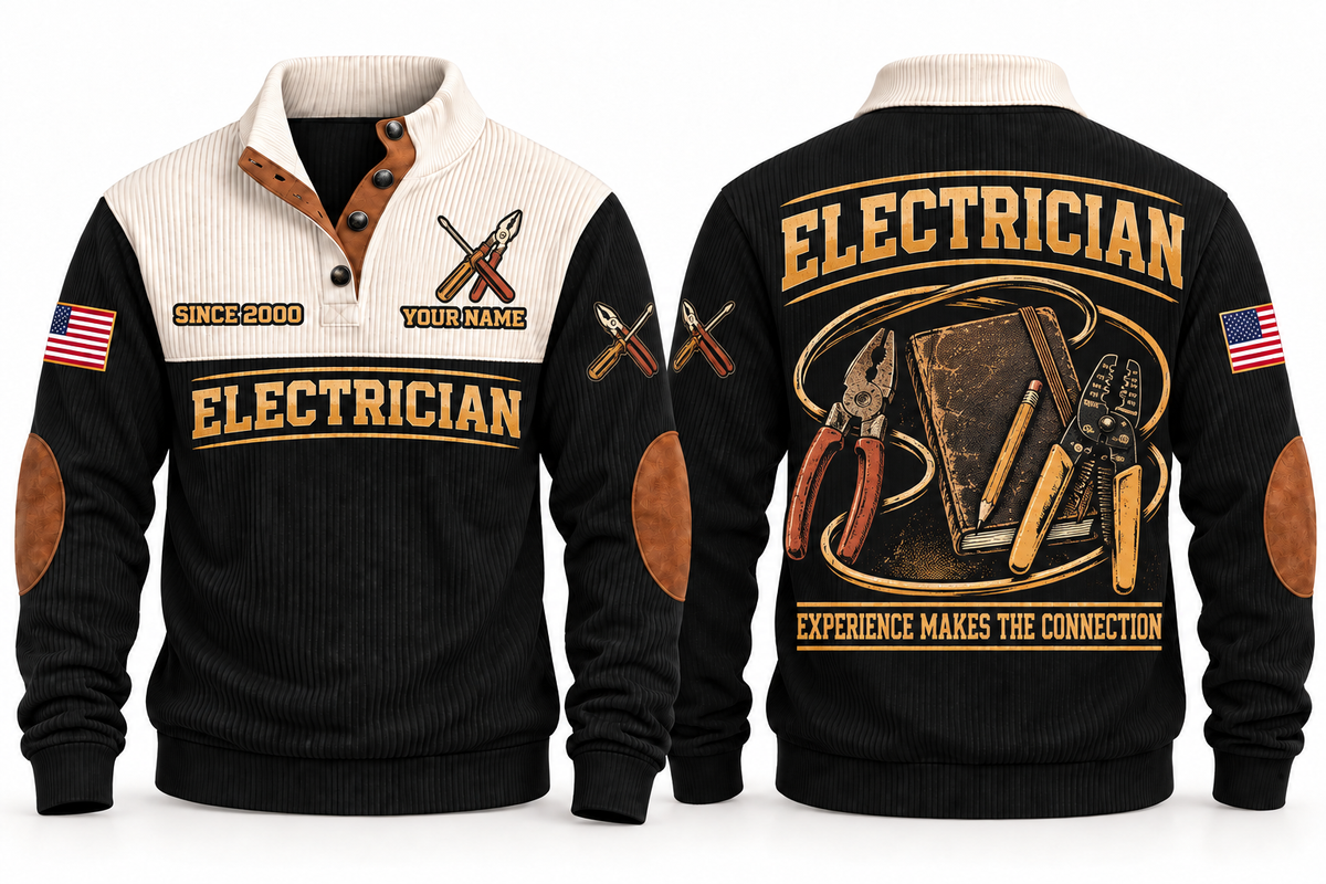 Electrician ELC10 sports sweatshirt black, front and back with flat printed artwork