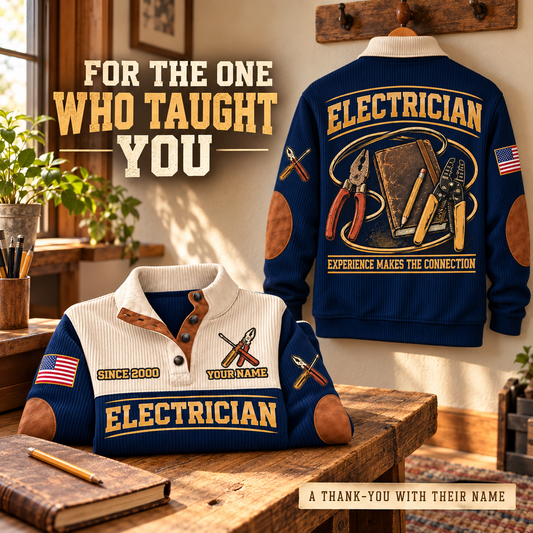 ELC10 Electrician personalized sports sweatshirt square Facebook advertisement with flat printed artwork