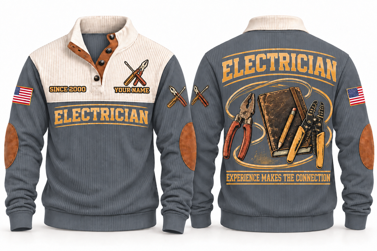 Electrician ELC10 sports sweatshirt grey, front and back with flat printed artwork