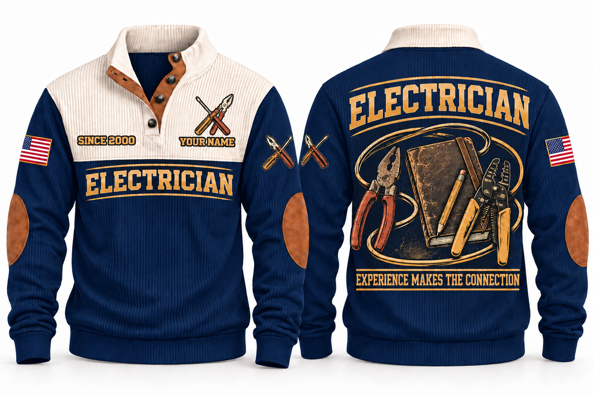 Electrician ELC10 sports sweatshirt navy, front and back with flat printed artwork