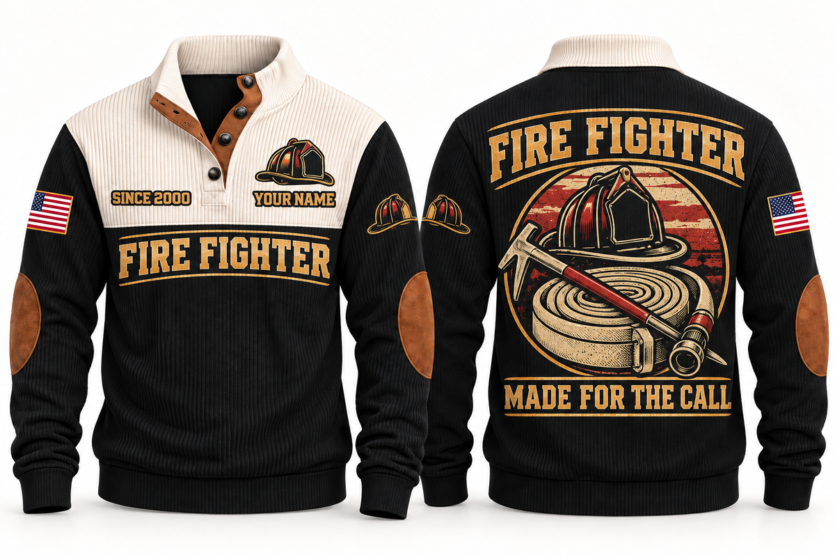 Fire Fighter FFR01 sports sweatshirt black, front and back with flat printed artwork