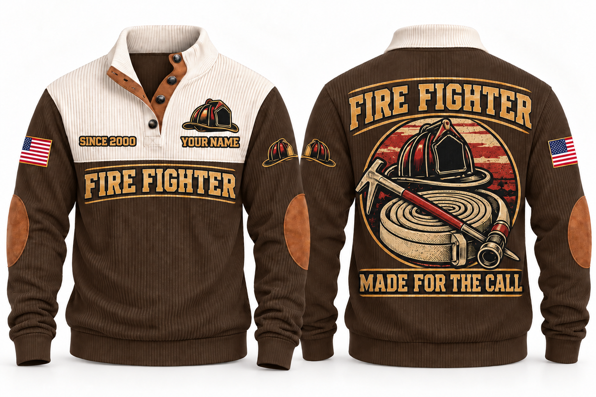 Fire Fighter FFR01 sports sweatshirt brown, front and back with flat printed artwork