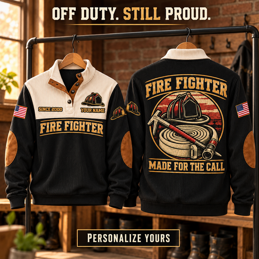 Fire Fighter Made for the Call black personalized sports sweatshirt, front and back, off-duty pride