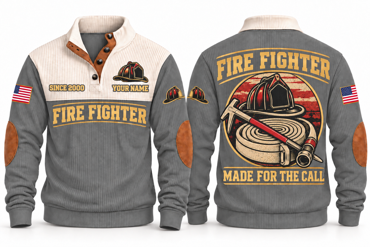 Fire Fighter FFR01 sports sweatshirt grey, front and back with flat printed artwork