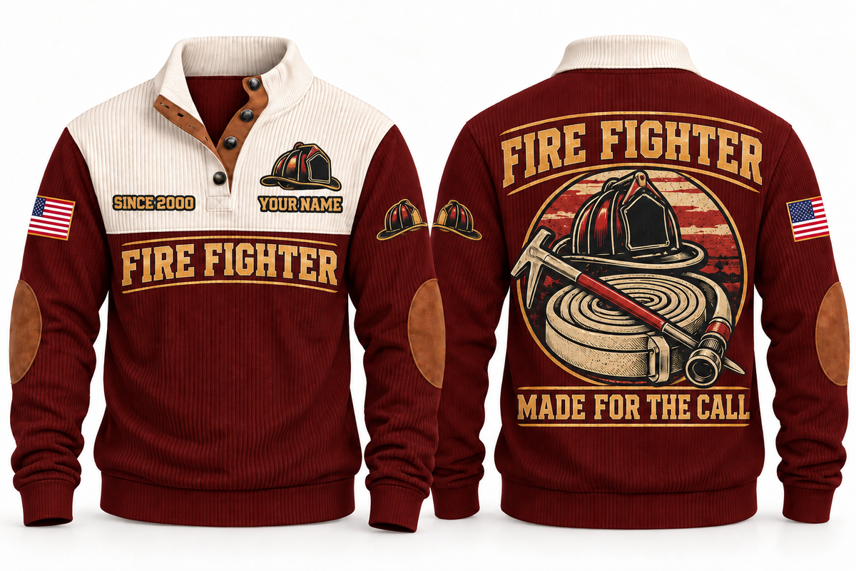 Fire Fighter FFR01 sports sweatshirt jujube-red, front and back with flat printed artwork