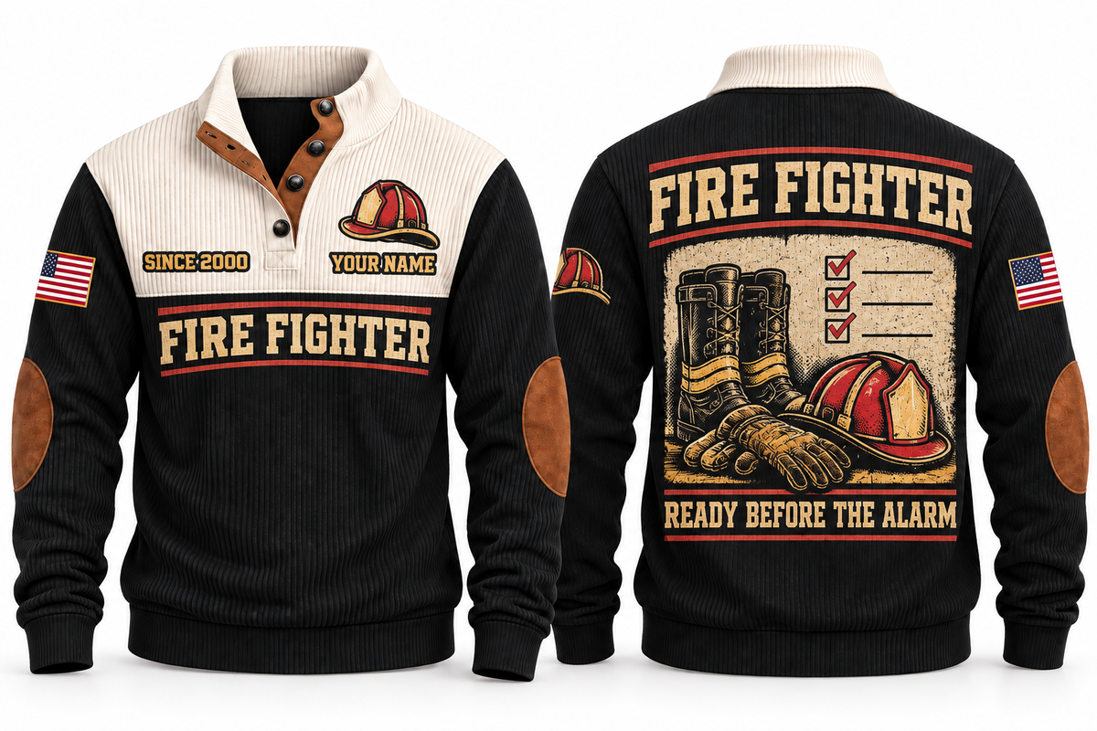 Fire Fighter FFR02 sports sweatshirt black, front and back with flat printed artwork
